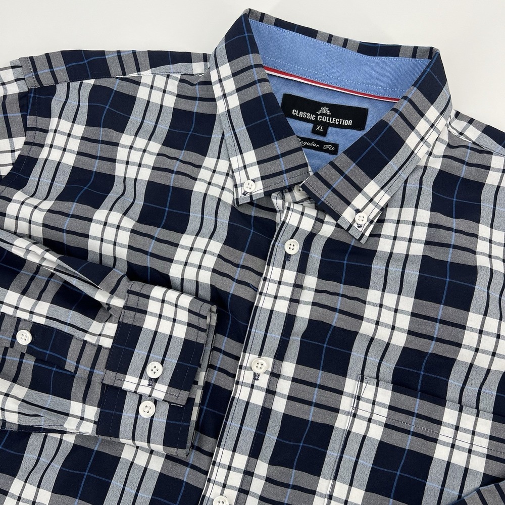 Alimens & Gentle Shirt Mens Size XL Blue Plaid Long Sleeve Classic Collection